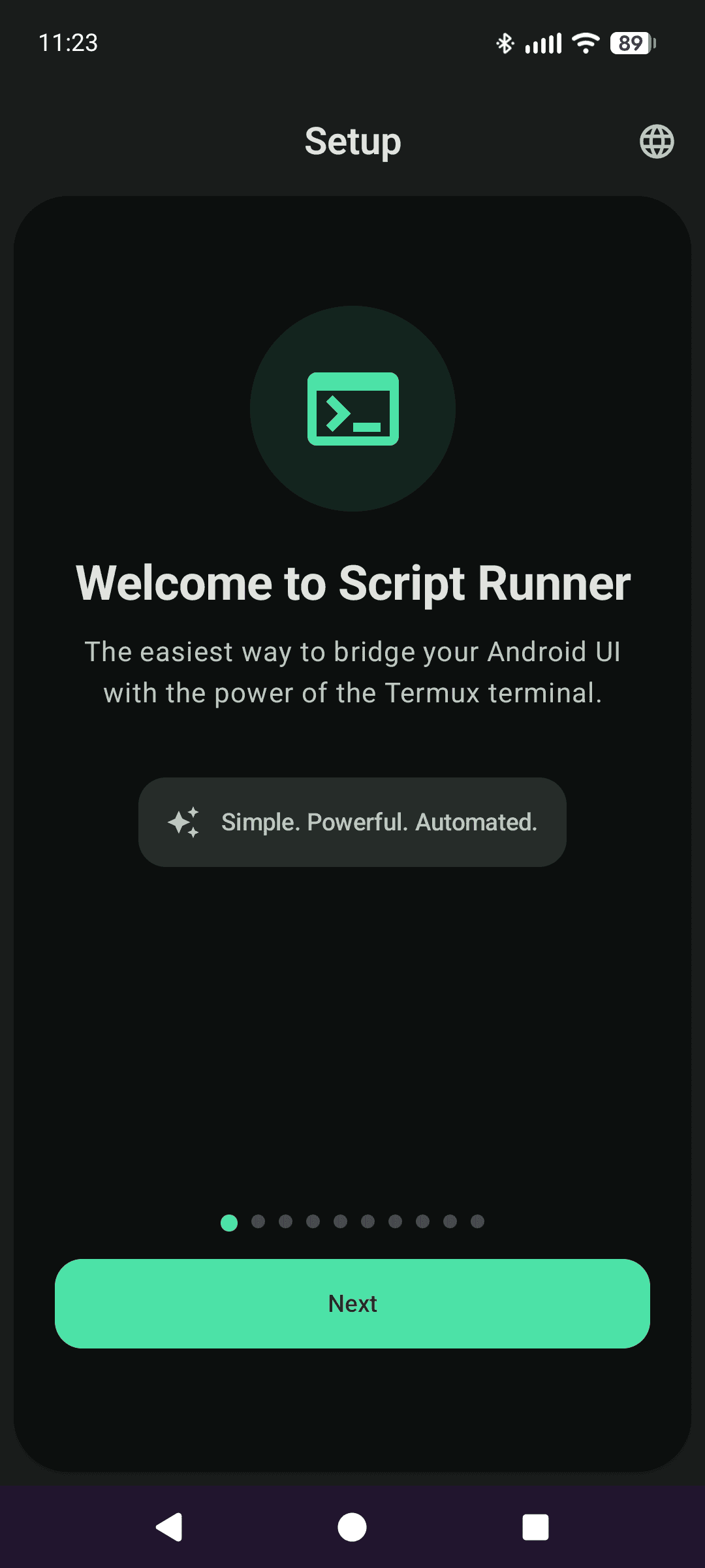 Welcome screen