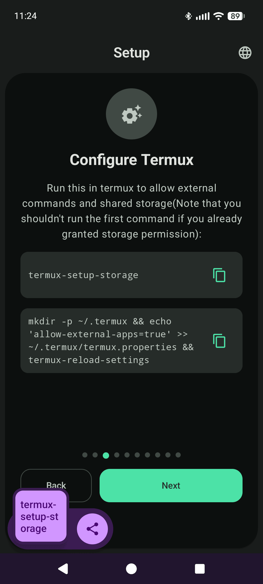 Copy the first setup command